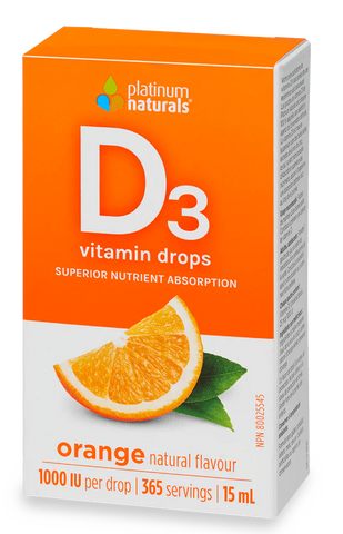 Platinum Naturals Vitamin D3 Drops 1000 iu Orange flavor